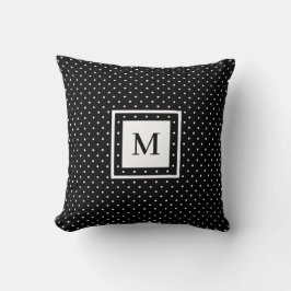 Black White Polka Dot Mönster med Modern Monogram Kudde