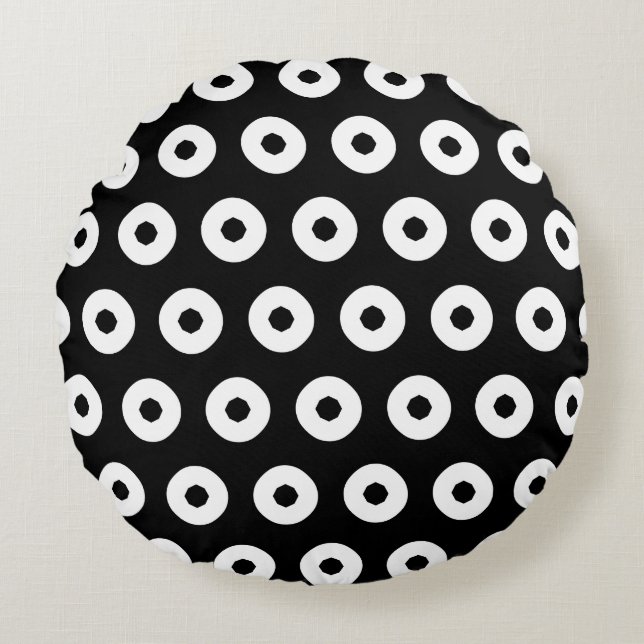 Black/White Polka Dot Mönster Rund Kudde (Framsidan)