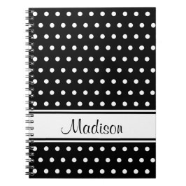 Black White Polka Dot Rand skript Namn Anteckningsbok