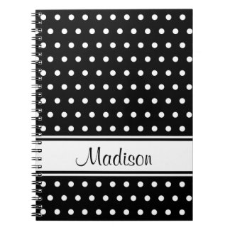 Black White Polka Dot Rand skript Namn Anteckningsbok