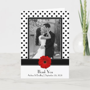 Black White Polka Dot Red Daisy Bröllop Tack Kort