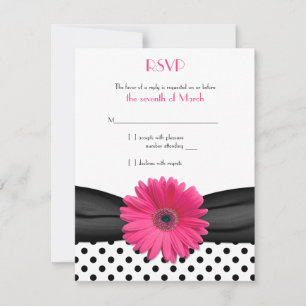 Black White Polka Dot Rosa Daisy Bröllop OSA Kort