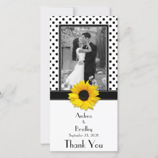 Black White Polka Dot Solros Bröllop Tack Kort