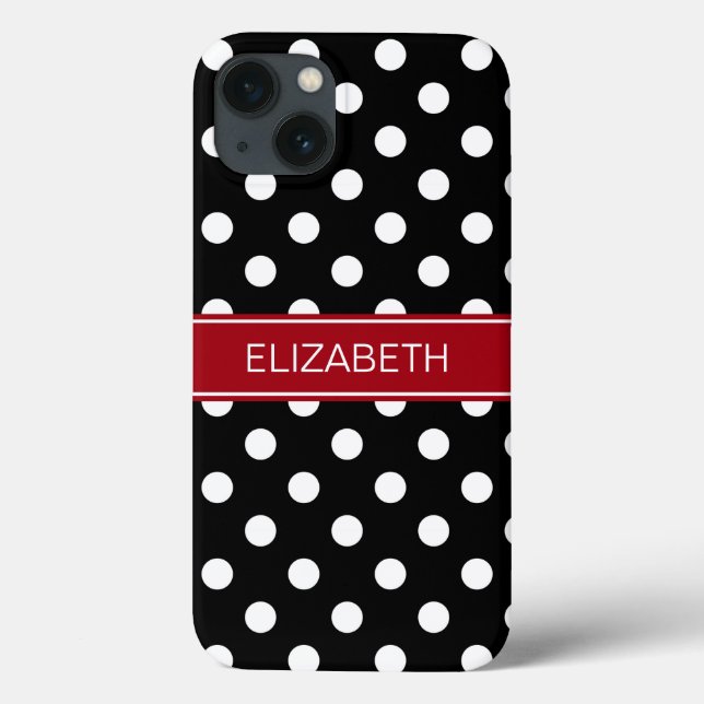 Black White Polka dots #2 Cranberry Namn Monogram (Baksida)