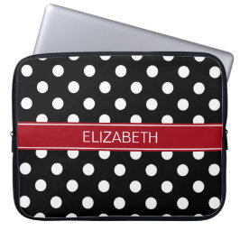 Black White Polka dots #2 Cranberry Namn Monogram Laptop Sleeve