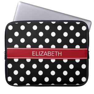 Black White Polka dots #2 Cranberry Namn Monogram Laptop Sleeve