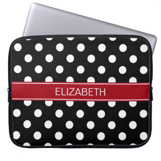 Black White Polka dots #2 Cranberry Namn Monogram Laptop Sleeve