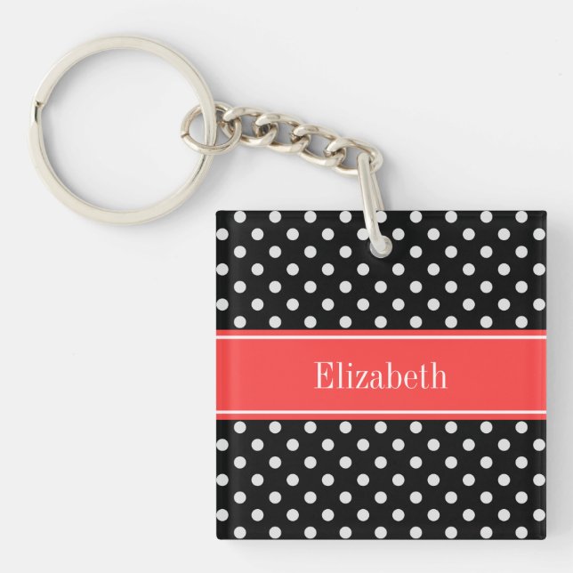 Black White Polka dots Coral Red Namn Monogram (Framsidan)