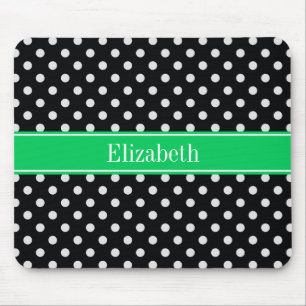 Black White Polka dots Emerald Namn Monogram Musmatta