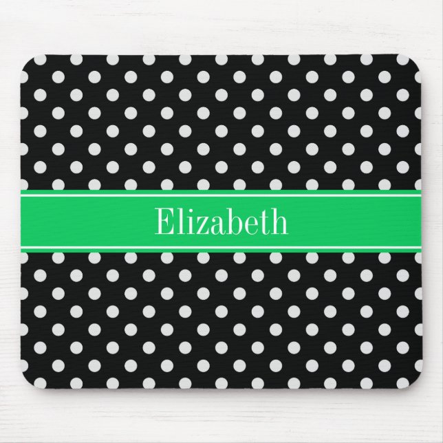 Black White Polka dots Emerald Namn Monogram Musmatta (Framsidan)