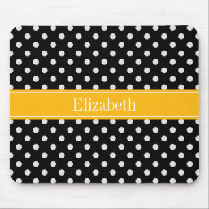 Black White Polka dots Goldenrod Namn Monogram Musmatta