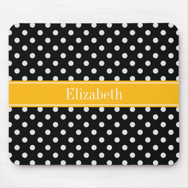 Black White Polka dots Goldenrod Namn Monogram Musmatta (Framsidan)