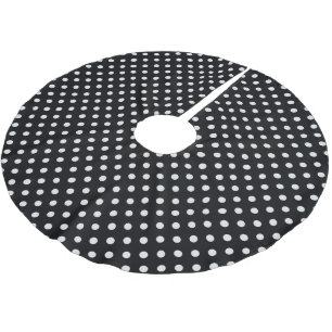 Black White Polka dots Mönster Julgransmatta Borstad Polyester