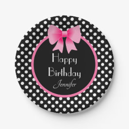 Black & White Polka dots Mönster Rosa Bow Birthday