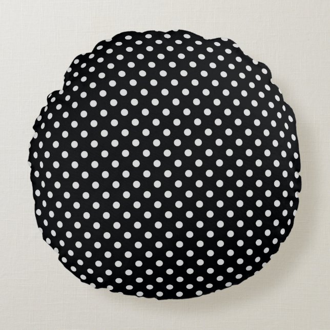 Black White Polka dots Mönster Rund Kudde (Framsidan)