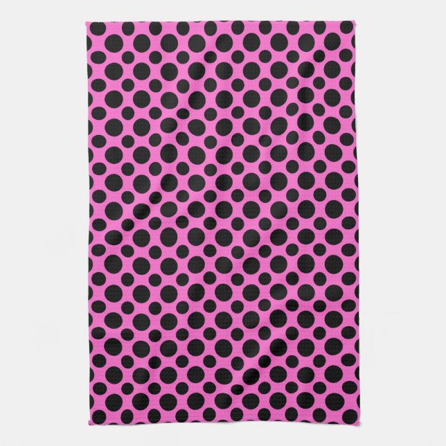 Black White Polka dots på Rosa Kitchen Towel Kökshandduk (Vertikal)