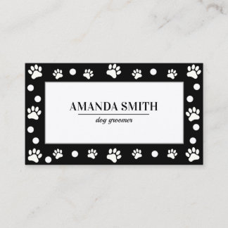 Black & White Polka Dots Paw Prints Business Card Visitkort