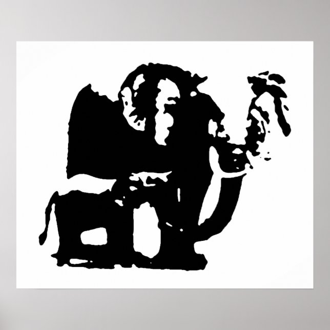 Black White Pop Art Baby & Mamma Elephants Poster (Framsidan)
