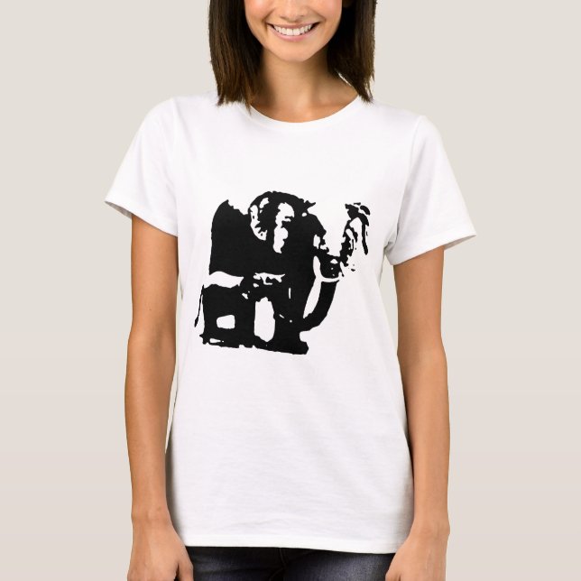 Black White Pop Art Baby & Mamma Elephants T-shirt (Framsida)