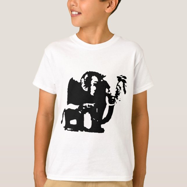 Black White Pop Art Baby & Mamma Elephants T-shirt (Framsida)