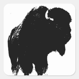 Black & White Pop Art Bison Buffalo Fyrkantigt Klistermärke