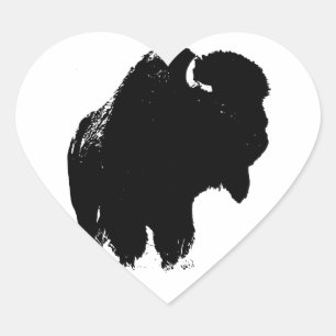 Black & White Pop Art Bison Buffalo Hjärtformat Klistermärke