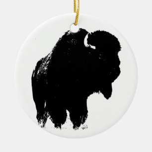 Black & White Pop Art Bison Buffalo Julgransprydnad Keramik