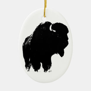 Black & White Pop Art Bison Buffalo Julgransprydnad Keramik