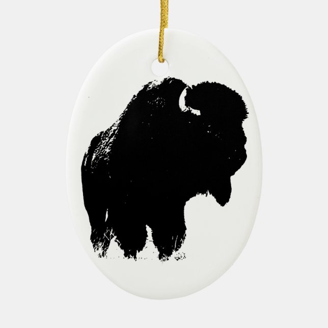 Black & White Pop Art Bison Buffalo Julgransprydnad Keramik (Framsidan)