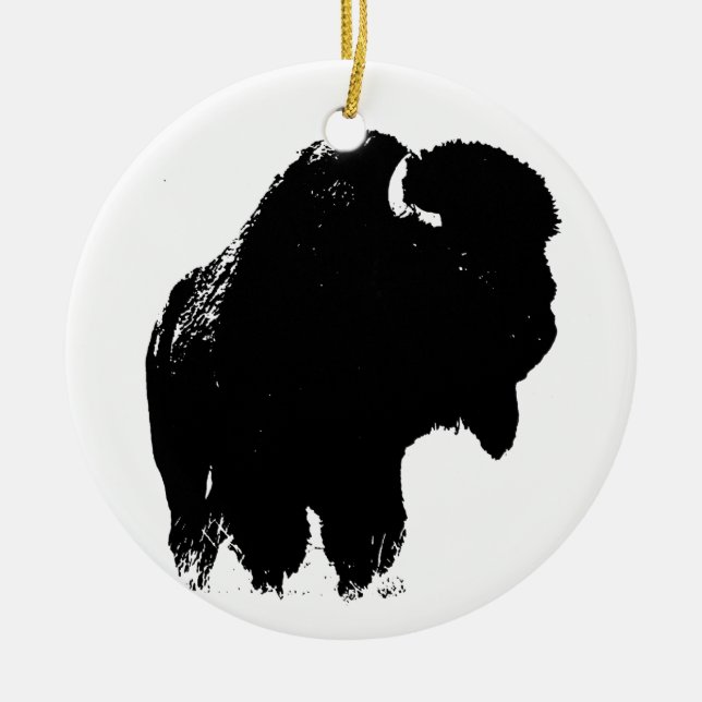 Black & White Pop Art Bison Buffalo Julgransprydnad Keramik (Framsidan)