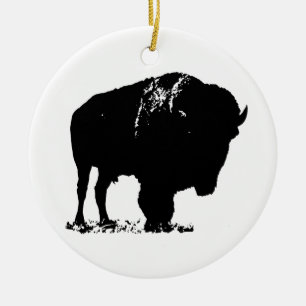 Black & White Pop Art Bison Buffalo Julgransprydnad Keramik