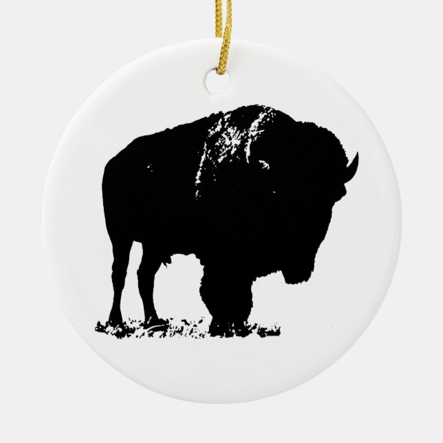 Black & White Pop Art Bison Buffalo Julgransprydnad Keramik (Framsidan)