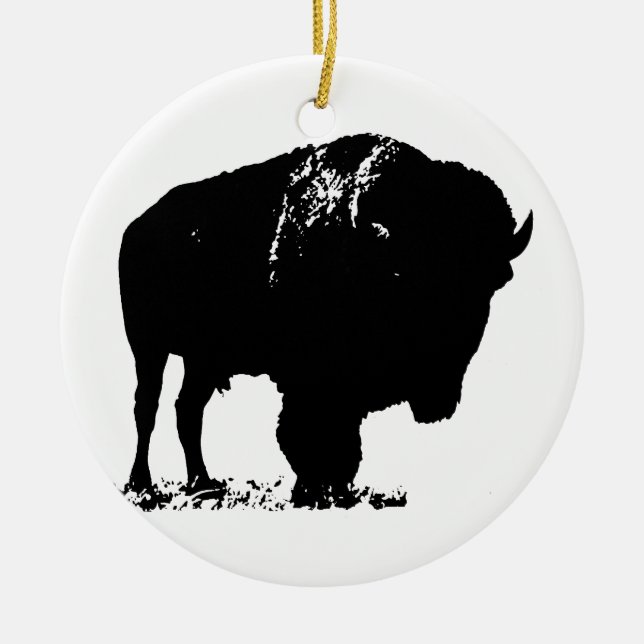 Black & White Pop Art Bison Buffalo Julgransprydnad Keramik (Framsidan)