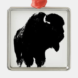 Black & White Pop Art Bison Buffalo Julgransprydnad Metall
