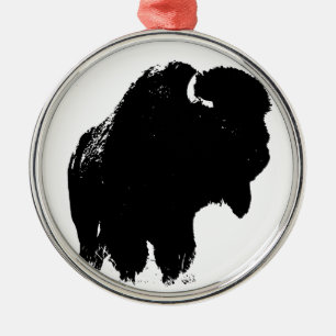Black & White Pop Art Bison Buffalo Julgransprydnad Metall