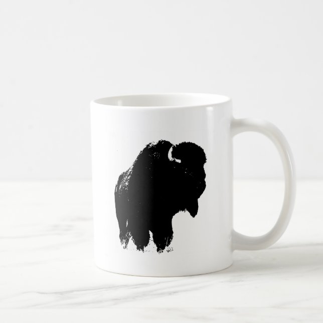 Black & White Pop Art Bison Buffalo Kaffemugg (Höger)