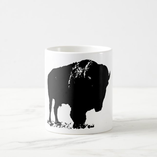 Black & White Pop Art Bison Buffalo Kaffemugg (Center)