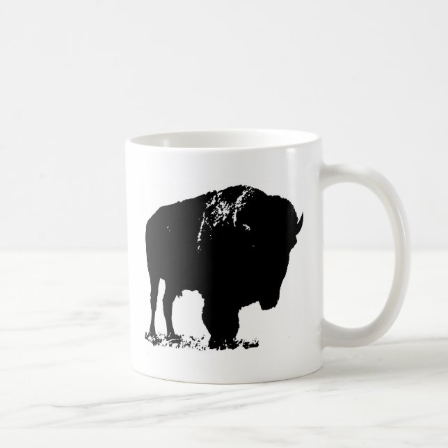 Black & White Pop Art Bison Buffalo Kaffemugg (Höger)