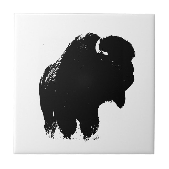 Black & White Pop Art Bison Buffalo Kakelplatta (Framsidan)