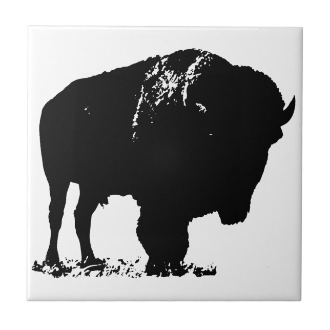 Black & White Pop Art Bison Buffalo Kakelplatta (Framsidan)