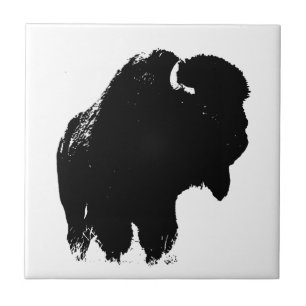Black & White Pop Art Bison Buffalo Kakelplatta