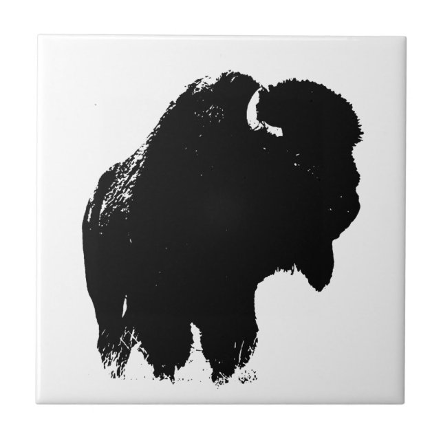 Black & White Pop Art Bison Buffalo Kakelplatta (Framsidan)