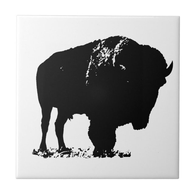 Black & White Pop Art Bison Buffalo Kakelplatta (Framsidan)