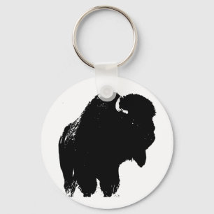 Black & White Pop Art Bison Buffalo Nyckelring