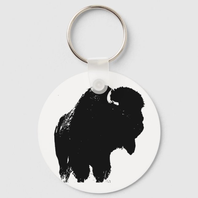 Black & White Pop Art Bison Buffalo Nyckelring (Framsida)