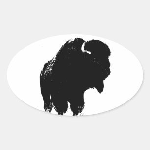 Black & White Pop Art Bison Buffalo Ovalt Klistermärke