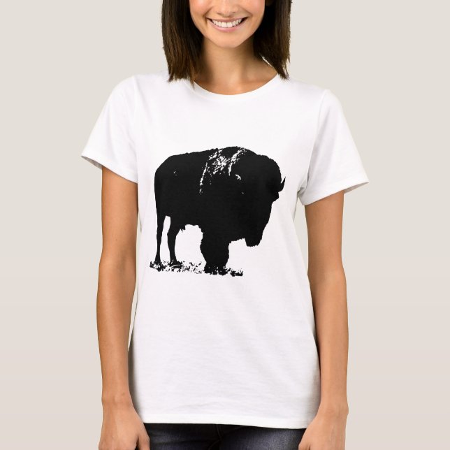 Black & White Pop Art Bison Buffalo T-shirt (Framsida)