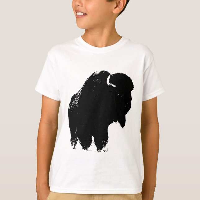 Black & White Pop Art Bison Buffalo T-shirt (Framsida)