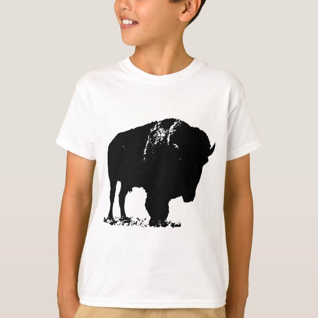 Black & White Pop Art Bison Buffalo T Shirt (Framsida)