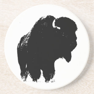 Black & White Pop Art Bison Buffalo Underlägg Sandsten